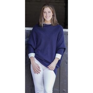 V283, EUC, Ella & Cherry One Size Long Sleeve Navy Blue Sweater Made In Italy